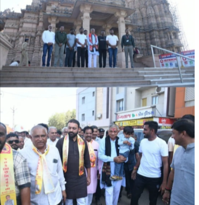 જનકલ્યાણ શિવવંદના પદયાત્રા દરમિયાન  કાગવડ ખાતે મા ખોડલનાં દર્શન કરી ધન્યતા અનુભવતા મંત્રી  કુંવરજીભાઈ બાવળીયા