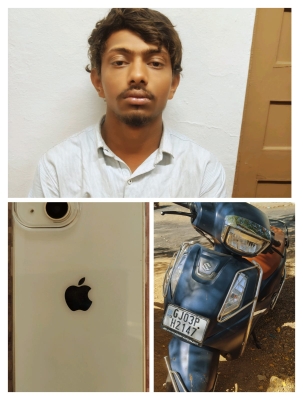 વીંછિયાના સ્કુટી એક્સેસ એપલ  આઇફોન ચોરીના ગુનાનો ભેદ એલસીબીએ   ઉકૅલ્યો   ચૉરી મારામારીના ગુનામાં નાસ્તો ફરતા આરોપીને ઝડપ્યો 