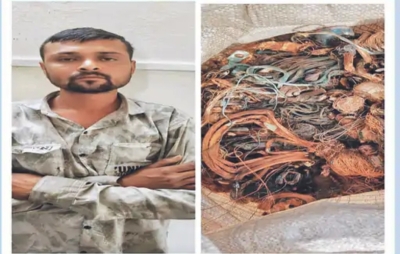 જસદણના બરવાળાની સીમમાં બે માસ પૂર્વે  પવનચક્કી ના  વાયર ચોરીનૉ  ભૅદ એલસીબીએ ઉકેલીયો મુદ્દા માલ સાથે રીઢૉ તસ્કર ઝડપાયો 