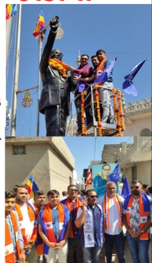 જસદણમાં વિશ્વ હિન્દુ પરિષદ અને બજરંગ દળ ના આગેવાનો ભારત રત્ન ડો બાબા સાહેબ આંબેડકરની જન્મ જયંતી નિમિત્તે યોજાયેલ રૅલીમા જોડાયા 