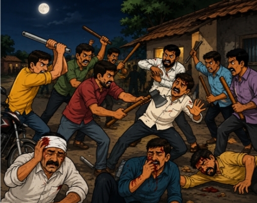 જસદણના શિવરાજપુરમાં  બાઈક અથડાવા બાબતૅ સશસ્ત્ર અથડામણ કુહાડી પાઇપ ધોકા ઉડયા