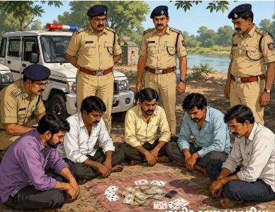જસદણના પારેવાળા ગામે નસીબ આધારિત હરજીતનો જુગાર રમતા પાંચ બાજીગરોને ભાડલા પોલીસે ઝડપી લીધા