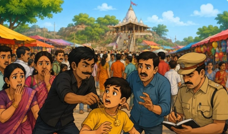 શીતળા સાતમના મેળામાં ગઠીયા એ હાથ અજમાવ્યો બાળકના ગળામાંથી  સોનાનુ ઓમકાર તફડાવી કળા બાઝ સમડી  છુ મંતર