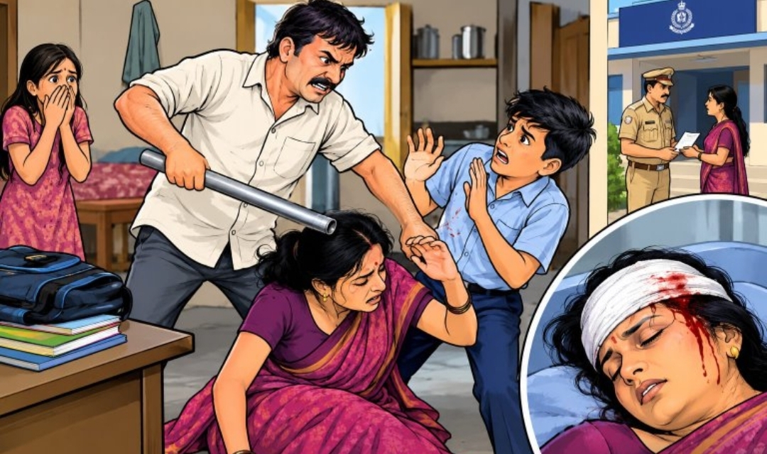 વિંછીયા ના સનાળી ગામે પુત્રની સ્કૂલ ફી બાબતે કારખાનેદાર પતિએ પાઇપ ફટકારી પત્નીનુ માથુ ફોડી નાખ્યું