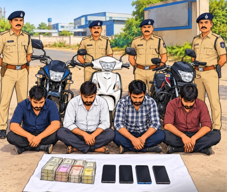 વિંછીયા રૉડ પર કેસરી નંદન ઇન્ડસ્ટ્રીઝ વિસ્તારમાં   દેવપરાના પાટિયા નજીક જુગાર રમતા ચાર શખસો ઝડપાયા