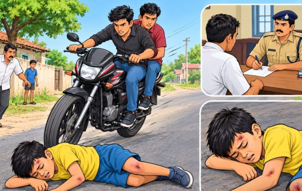આટકોટ નજીકના મોટા દડવા ગામ પાસે ચાલીને જતા બાળકને બે ફિકર બાઈક સવારૅ ઠોકરે લેતાં  માથા અને શરીરના ભાગે ઈજા  ચાલક સામે ફરિયાદ